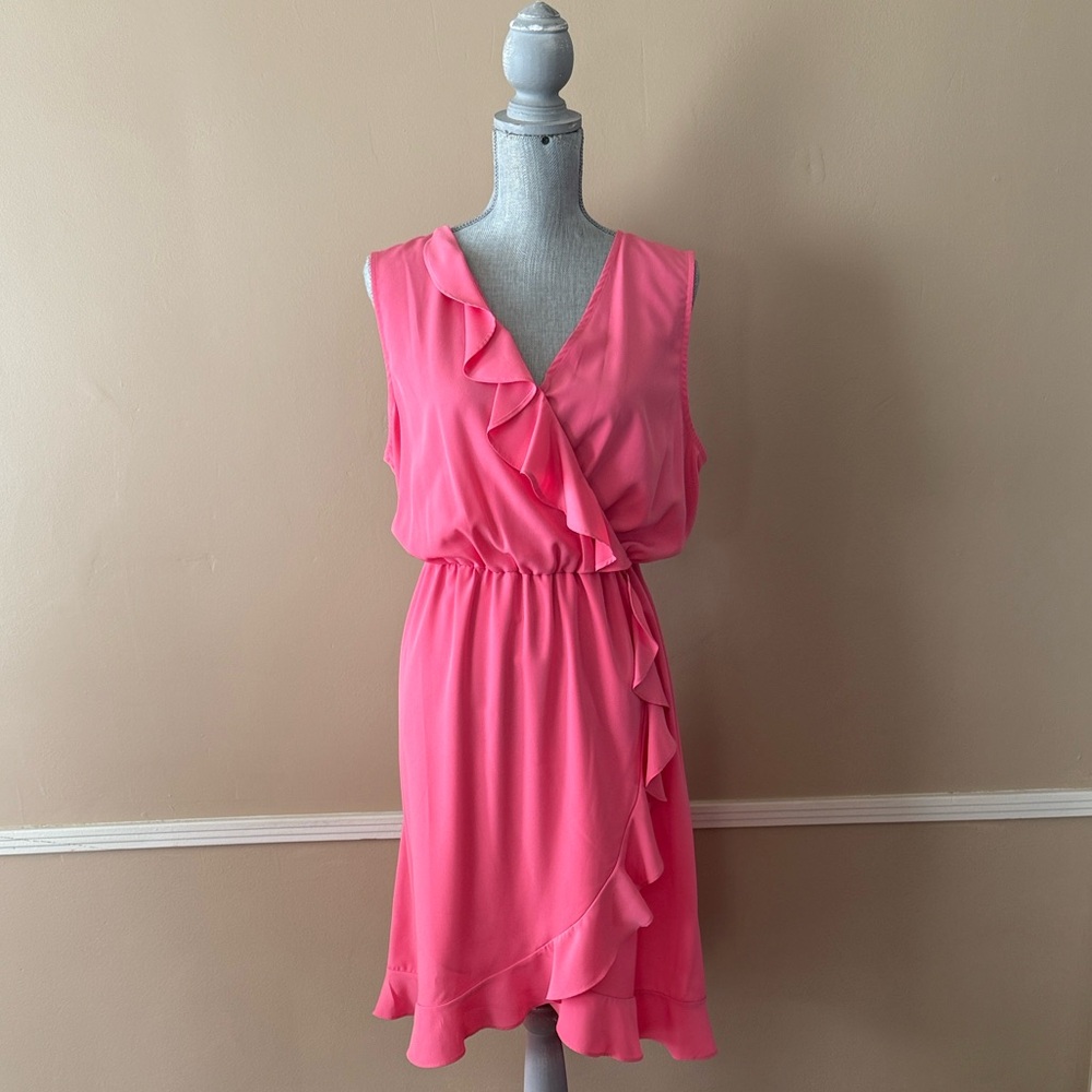 APT. 9 🩷VIBRANT PINK🩷 SLEEVELESS RUFFLE WRAP DRESS SIZE EXTRA LARGE 🌟NWT🌟